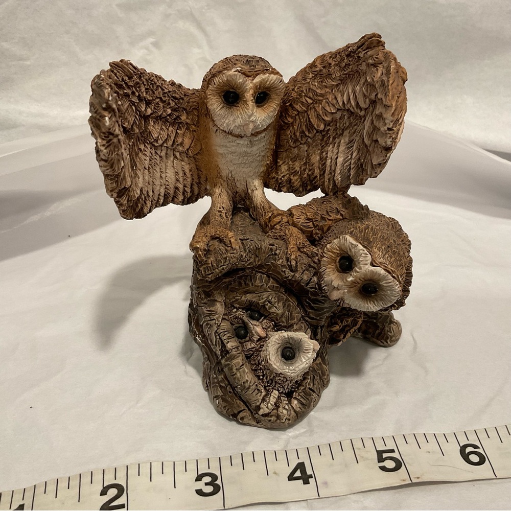 Barn Owls Stone Critters Family Of 3 Baby Owls Vintage Made in USA